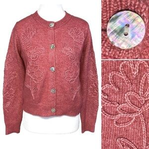 Joie Super Soft Pink Cardigan Real Mother of Pearl Shell Buttons Cottage sz XS